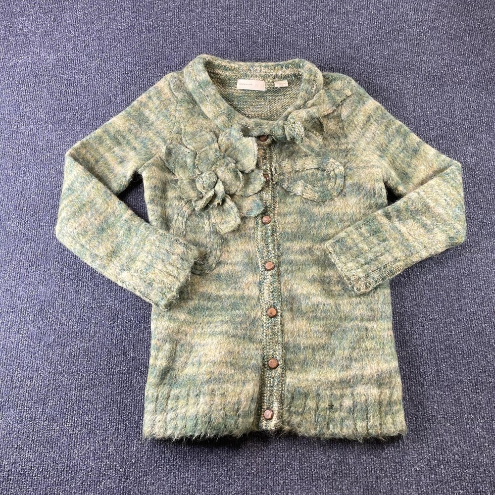 Anthropologie Sleeping On Snow Cardigan Sweater Womens‎ Small Green Floral Knit